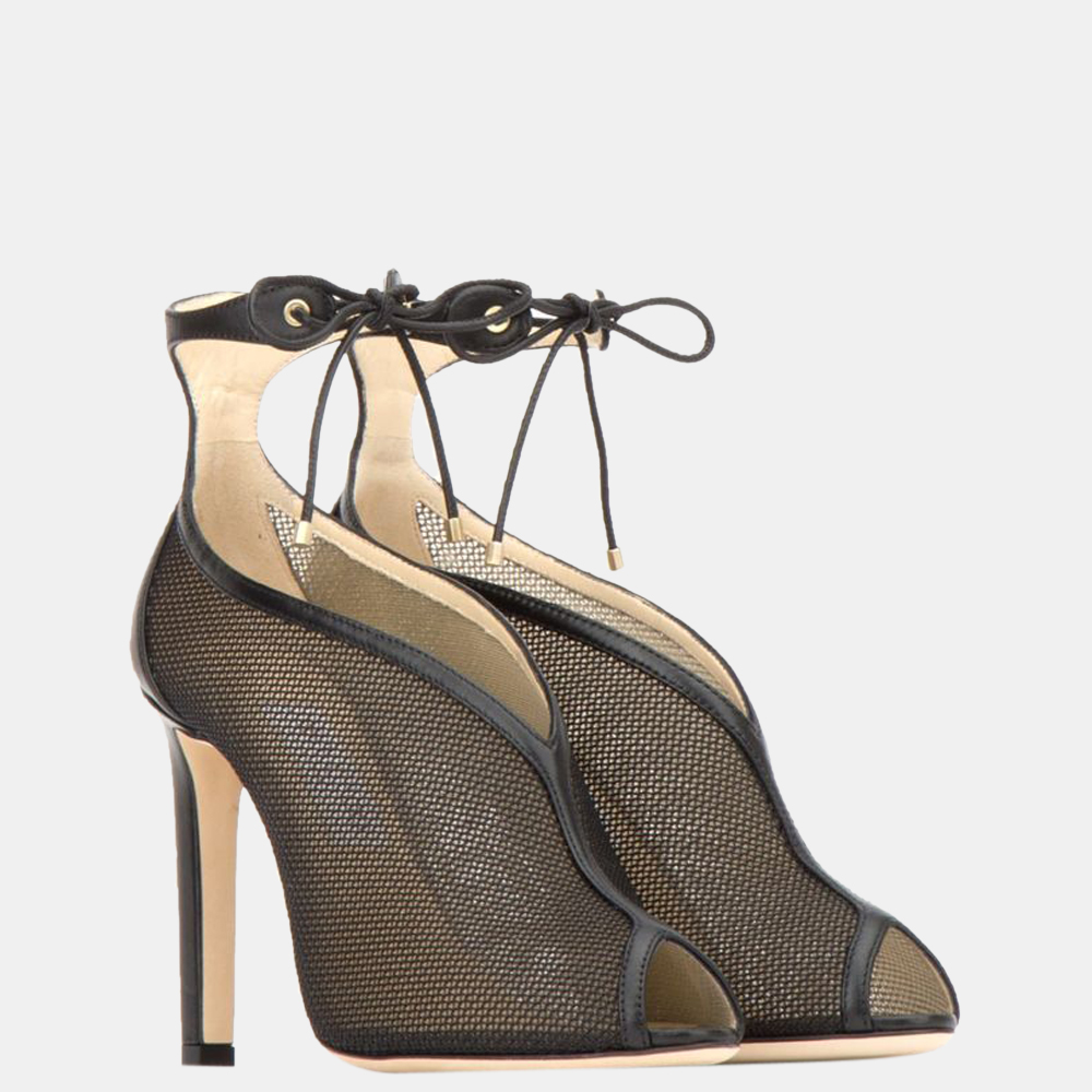 

Jimmy Choo Black Mesh Leather Sayra Peep Pumps EU
