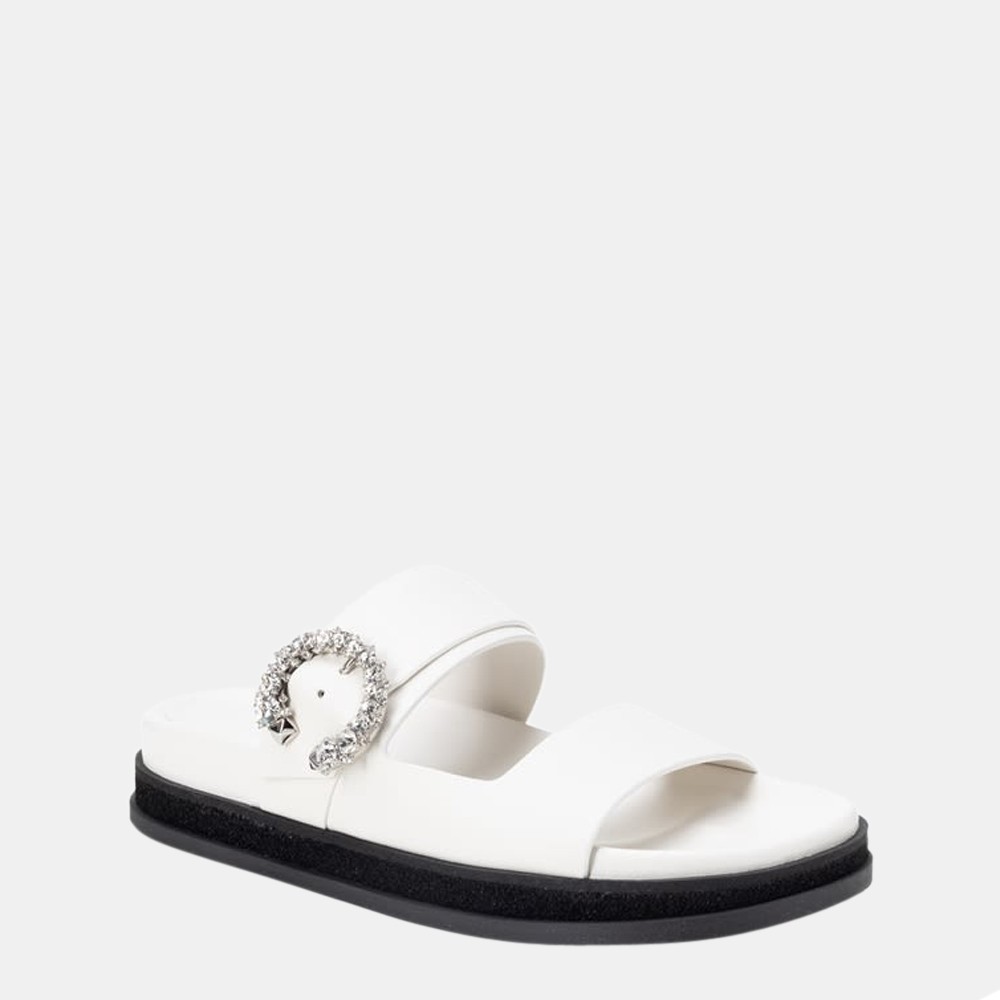 

Jimmy Choo White Vachetta Crystal Buckle Marga Flat Sandals Size EU