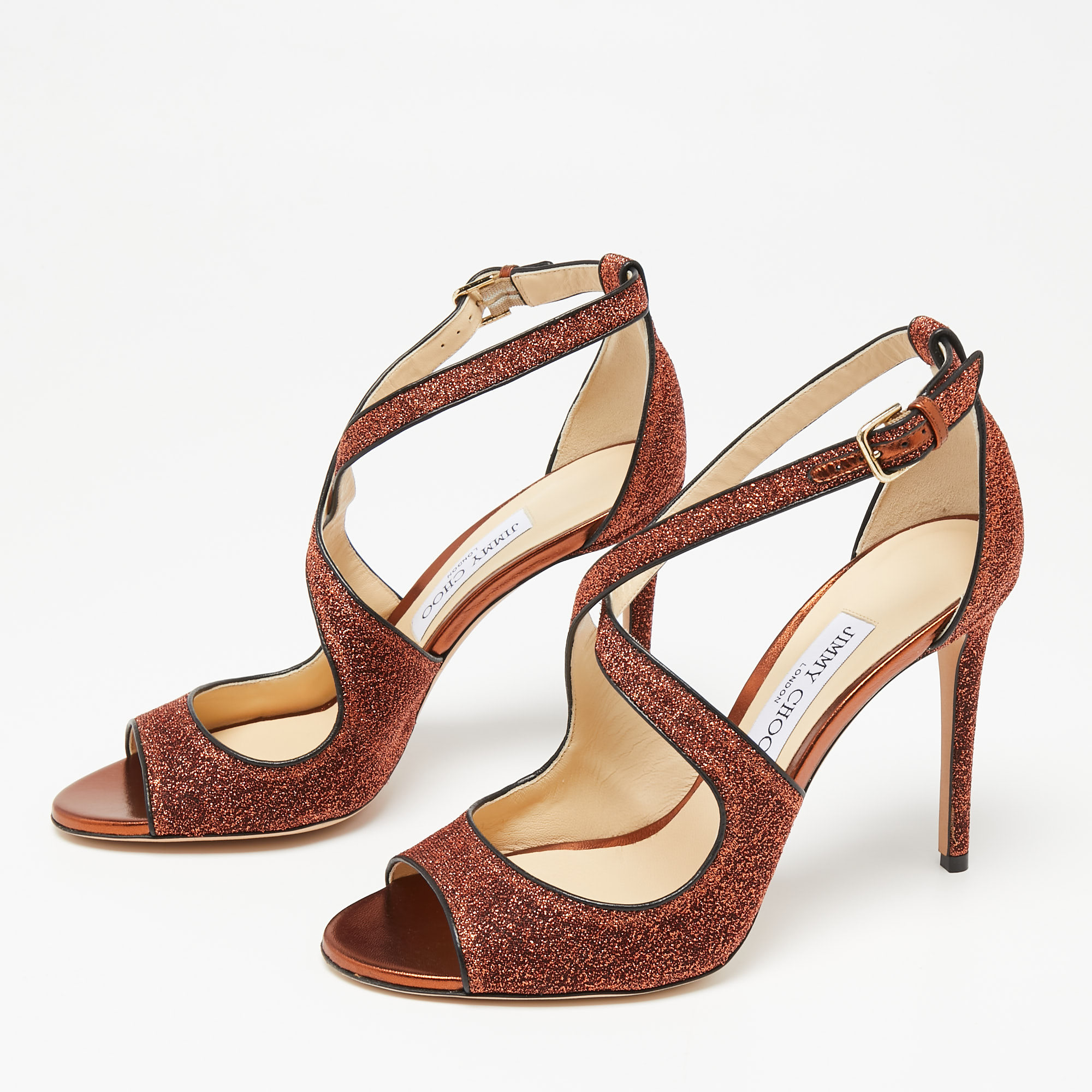 

Jimmy Choo Rust Lurex Fabric Emily Sandals Size, Orange