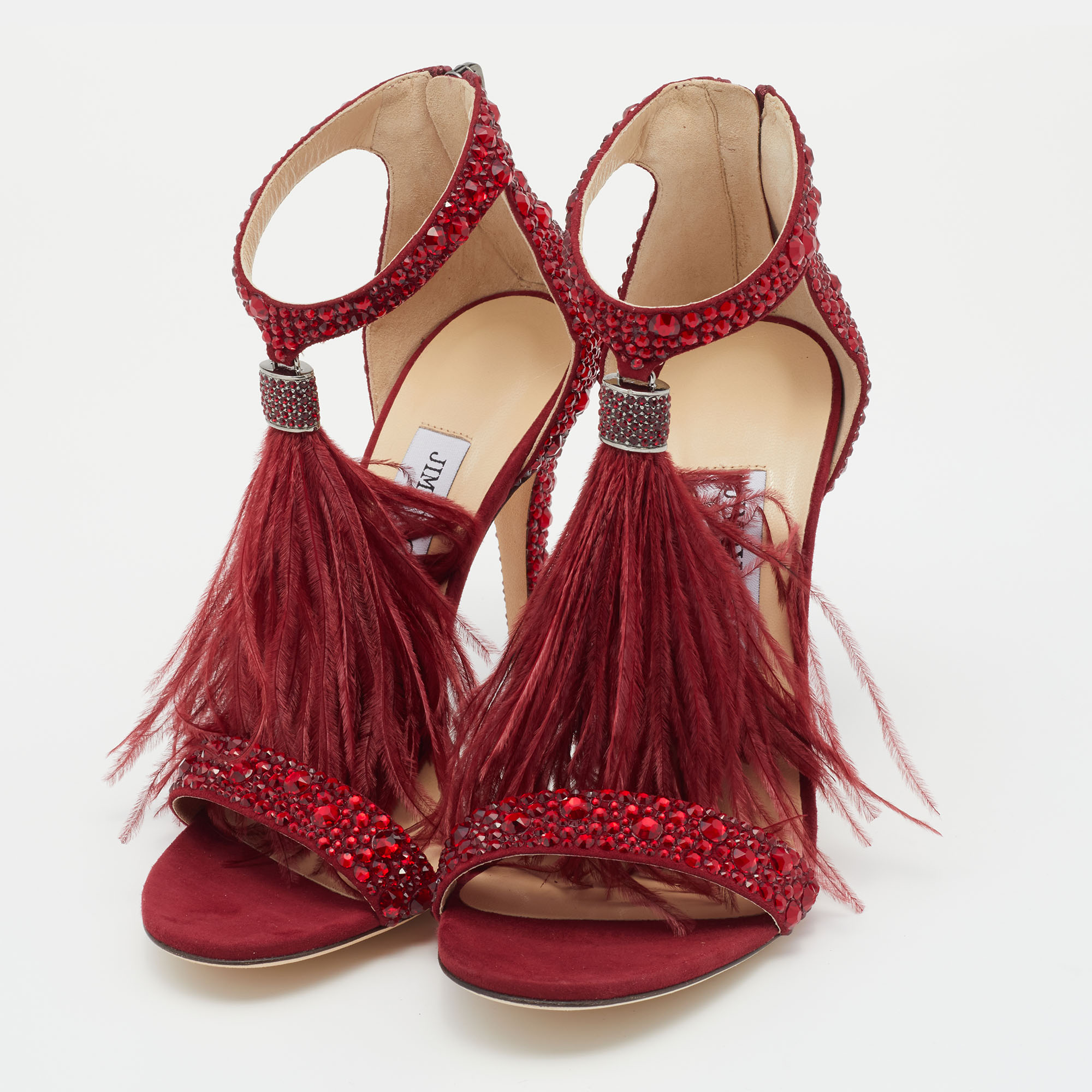 

Jimmy Choo Red Suede Viola Crystal Embellished Ankle Cuff Sandals Size