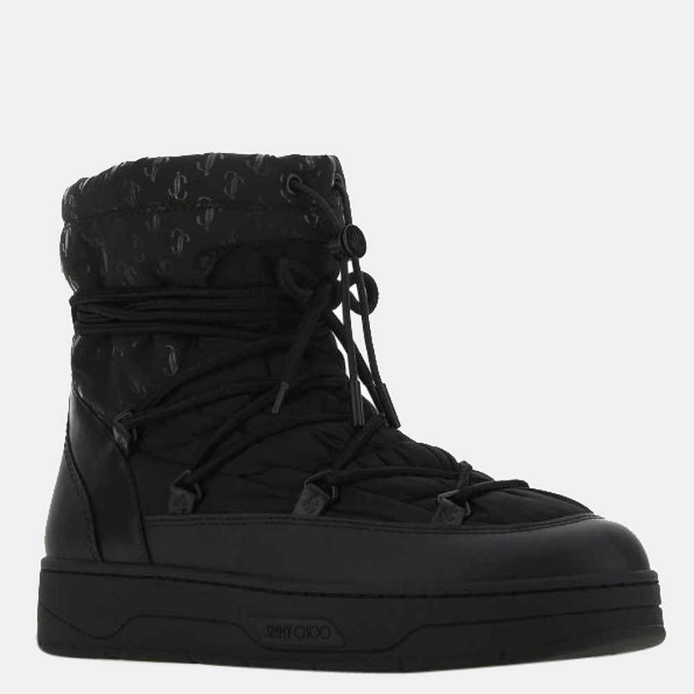 

Jimmy Choo Black Leather Rubber Logo Print Snow Boots Size EU