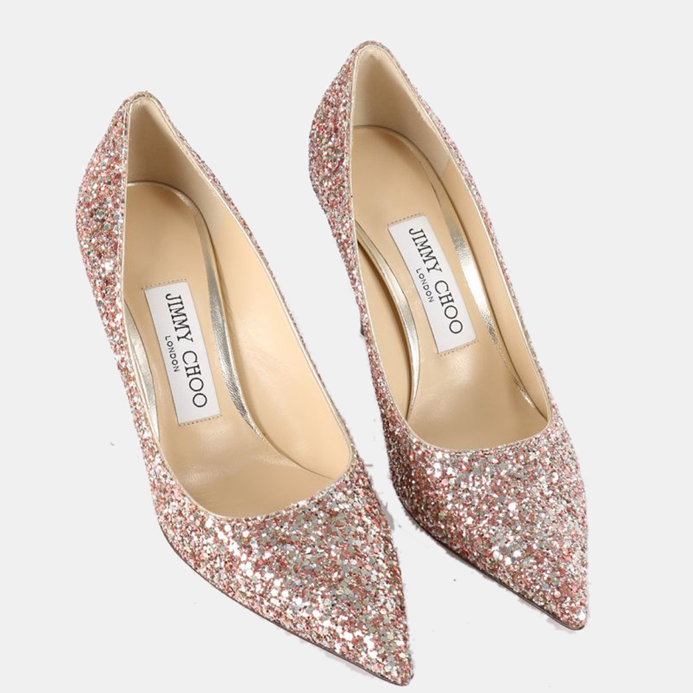 

Jimmy Choo Pink Leather Love 85 Glitter Pumps Size EU