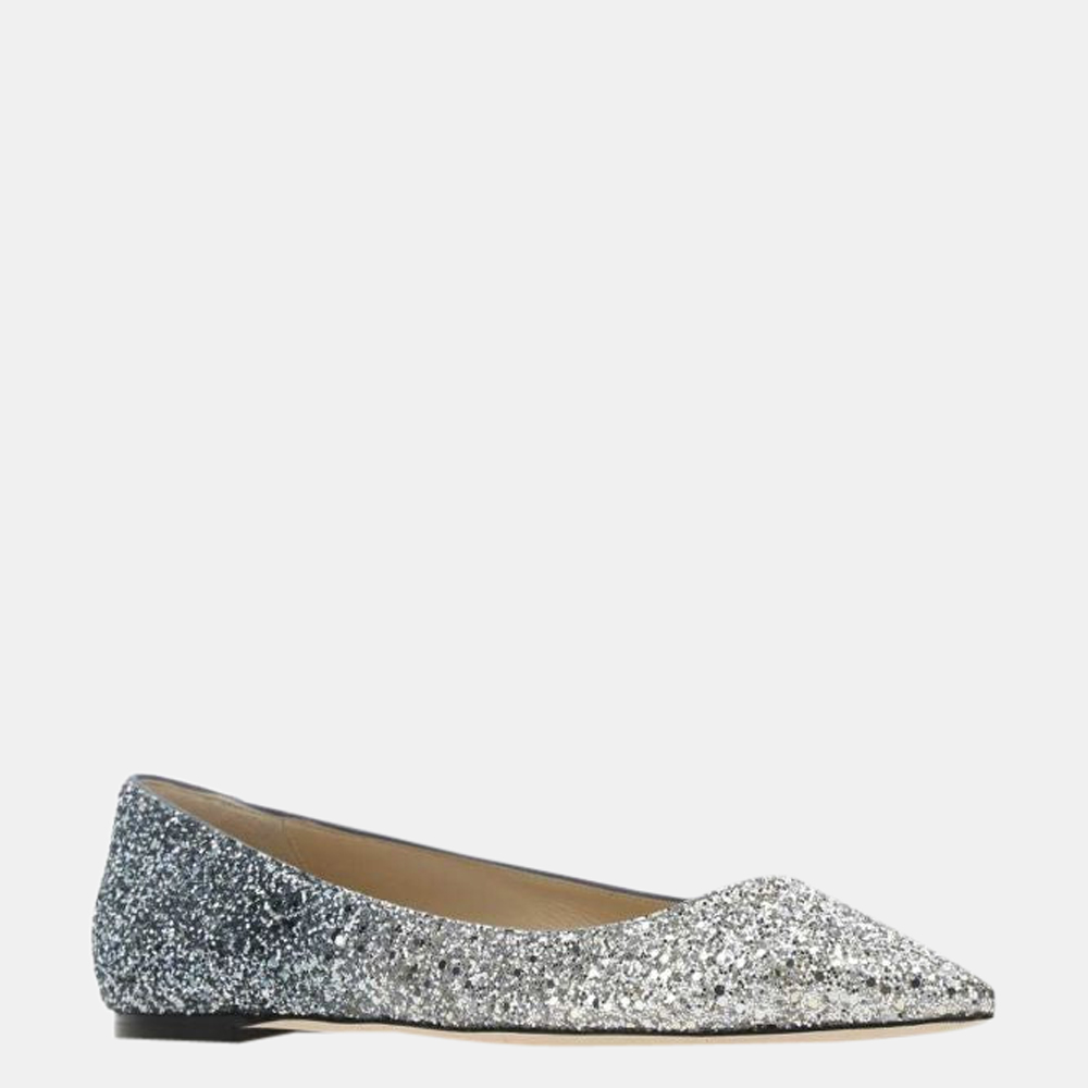 

Jimmy Choo Silver Glitter Romy Ballet Flats Size EU