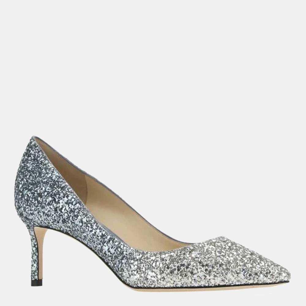 

Jimmy Choo Silver Glitter Love Pointed Toe Pumps EU