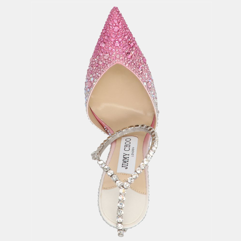 

Jimmy Choo Pink Satin Crystal Embellishment Saeda 100 Pumps Size IT