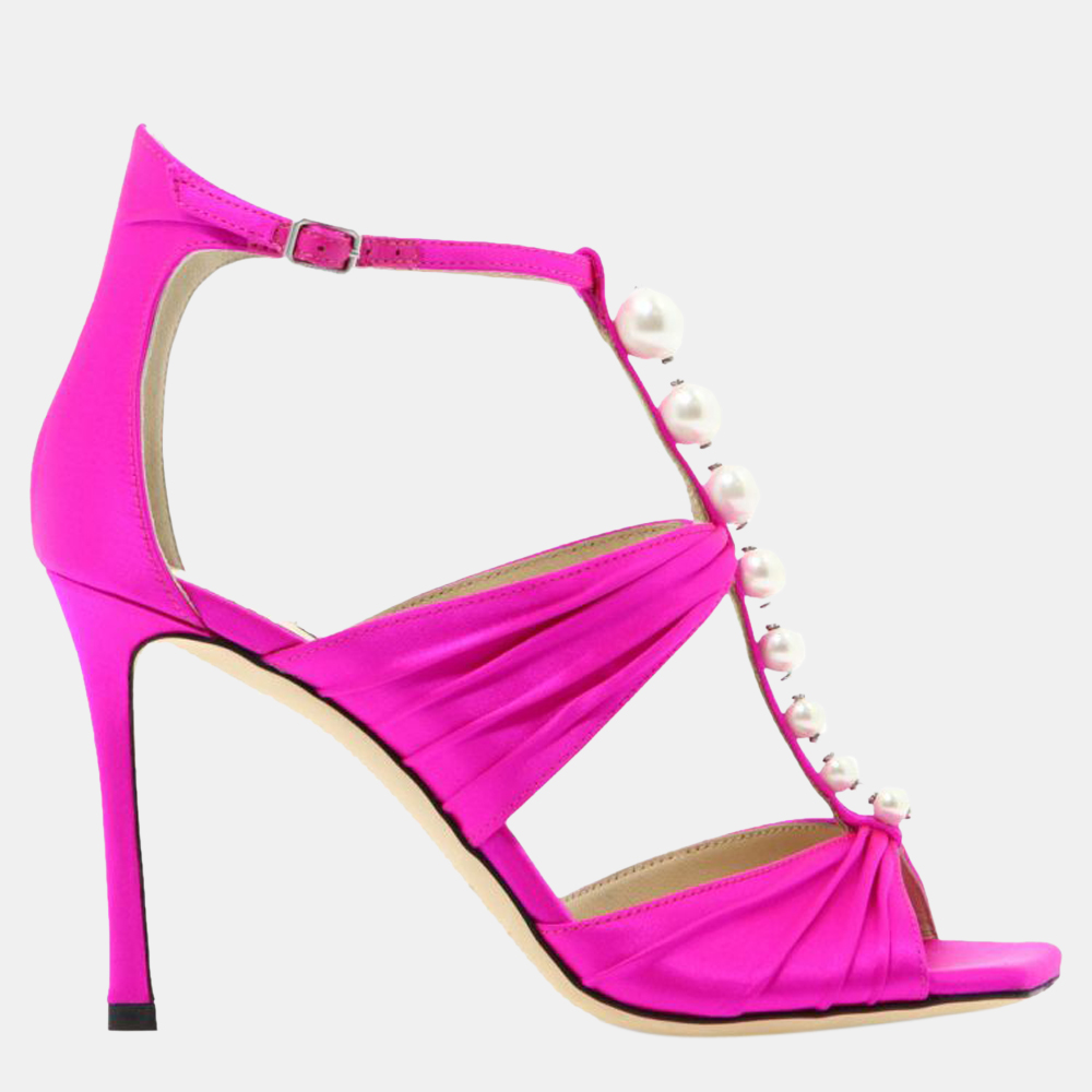 

Jimmy Choo Pink Leather Aura 95 Sandals Size EU