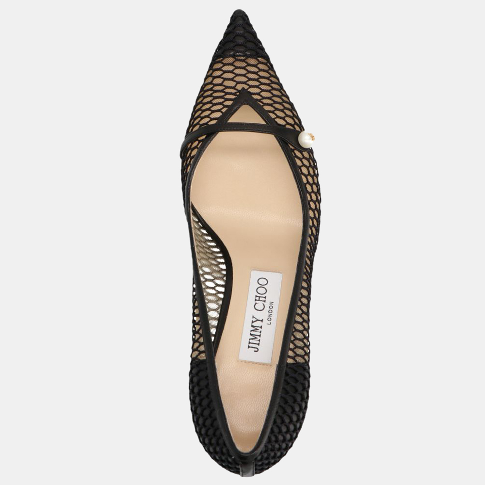 

Jimmy Choo Black Fishnet Mesh and Nappa Pearl Detail Rosalia 65 Pumps Size EU