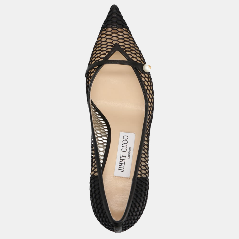 

Jimmy Choo Black Fishnet Mesh and Nappa Rosalia 65 Pumps Size EU