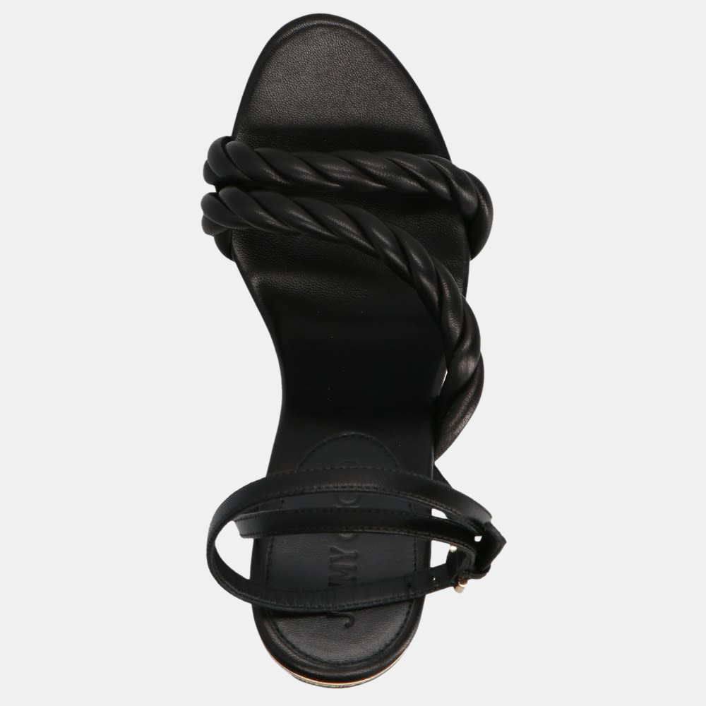 

Jimmy Choo Black Leather Diosa Wedge 130 Wedge Sandals Size EU