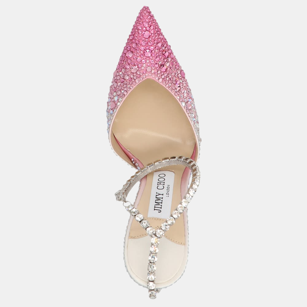 

Jimmy Choo Candy Pink Dégradé Satin Crystal Embellishment Saeda 100 Pump Size EU