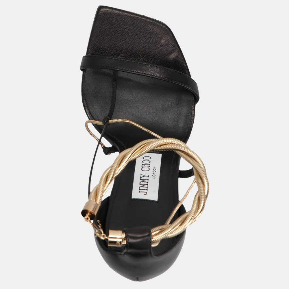 

Jimmy Choo Black Nappa Gold Chains Oriana 110 Sandals Size EU