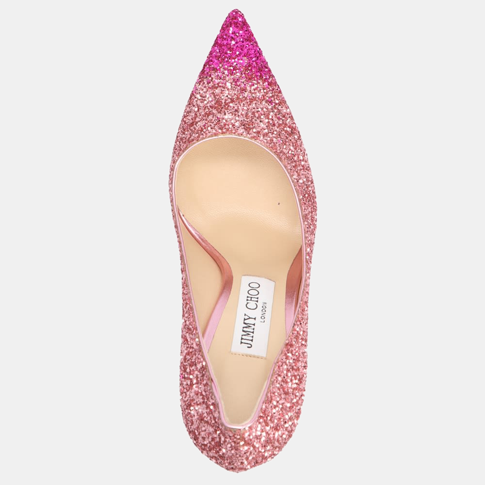 

Jimmy Choo Pink Glitter Love 85 Pointed Pumps Size EU