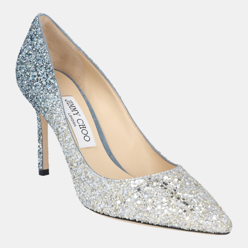 

Jimmy Choo Silver/Blue Glitter Romy 85 pumps Size EU, Metallic