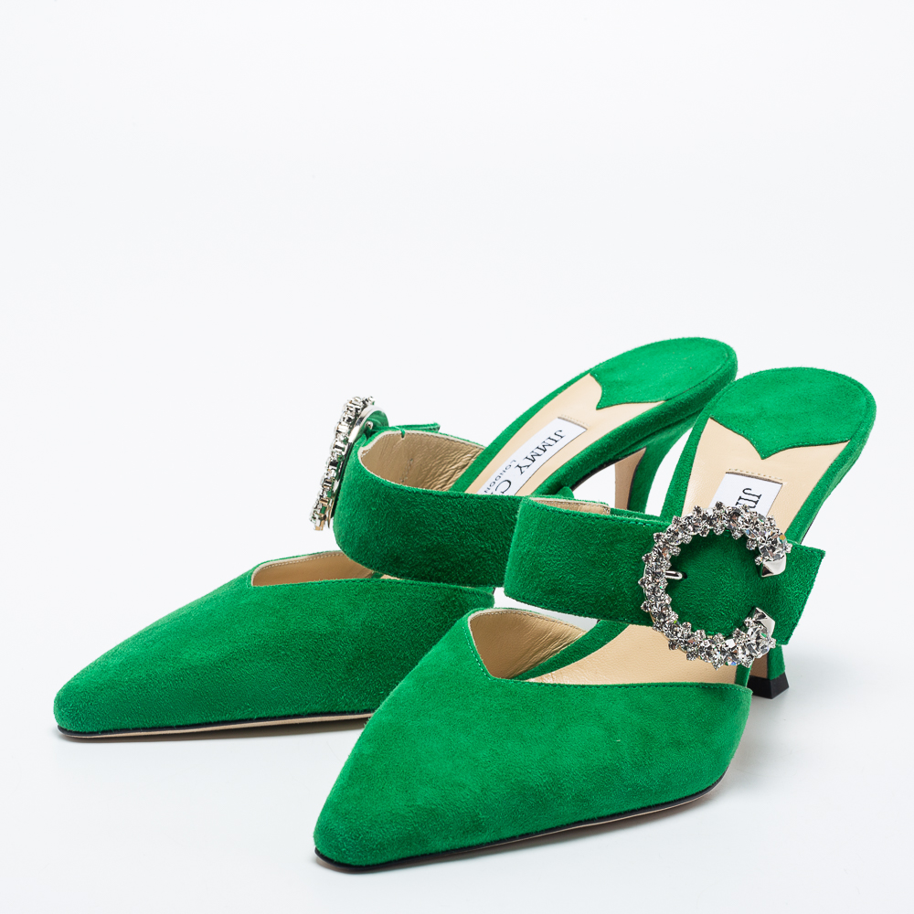 

Jimmy Choo Green Suede Marta Mules Size