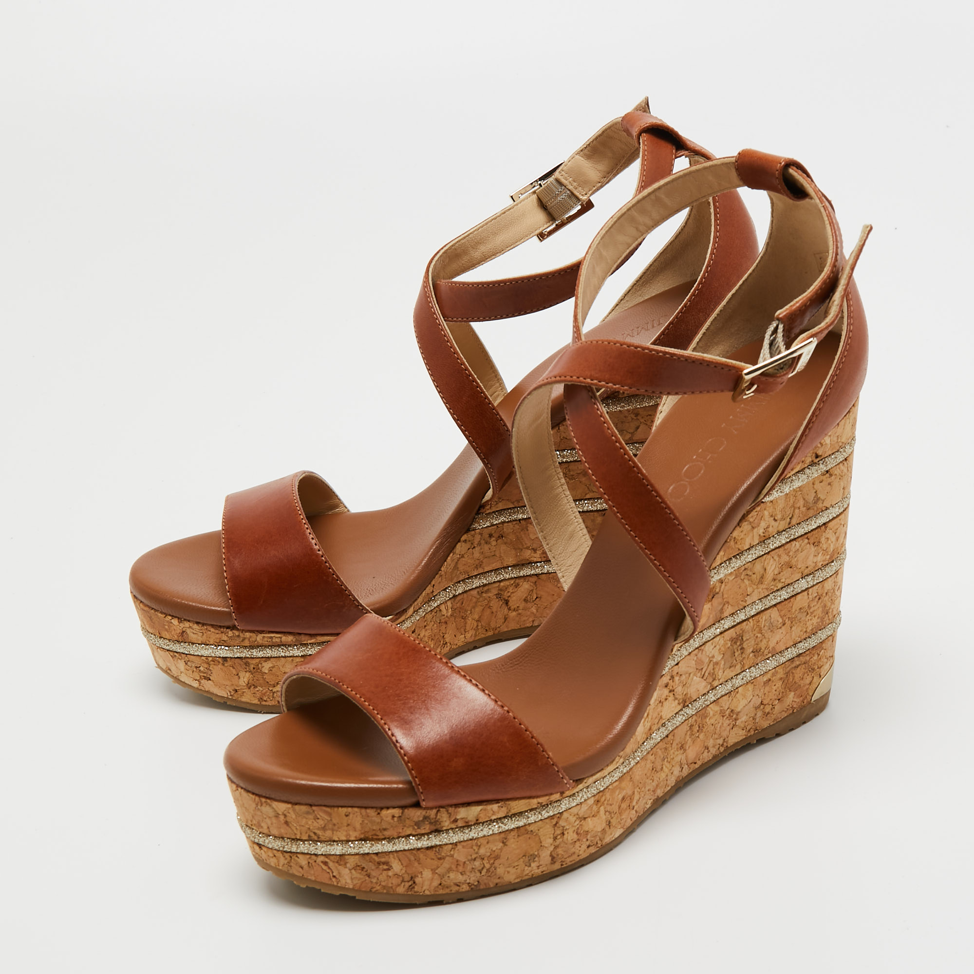 

Jimmy Choo Brown Leather Cork Wedge Sandals Size