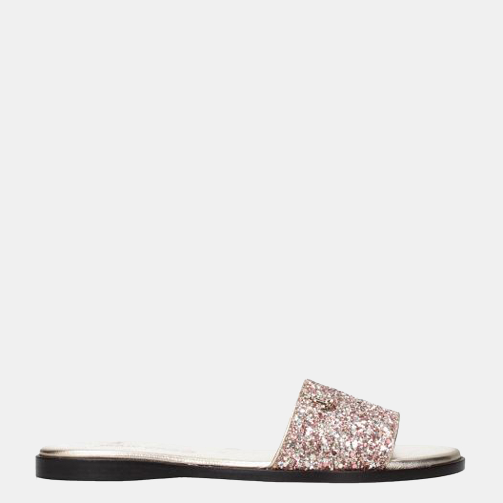 

Jimmy Choo Gold Glitter Flat Slides Size US 5.5 EU, Pink
