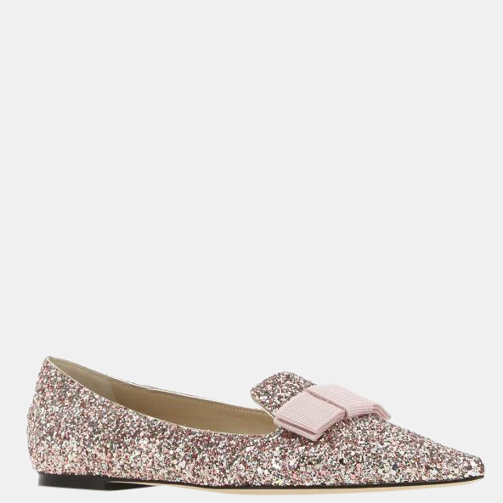 

Jimmy Choo Pink Glitter Gala Ballerina Flats Size EU