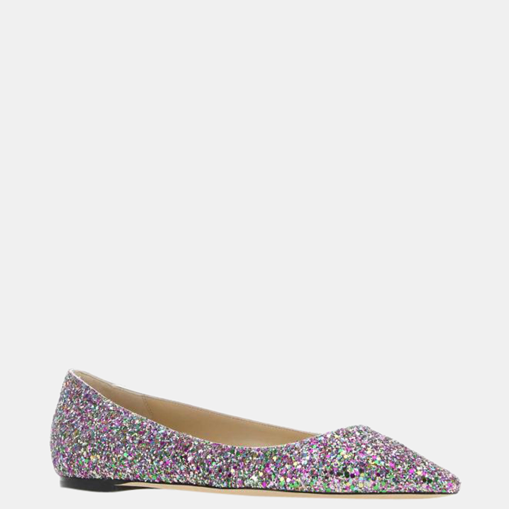 

Jimmy Choo Silver Glitter Flat Sandals Size EU