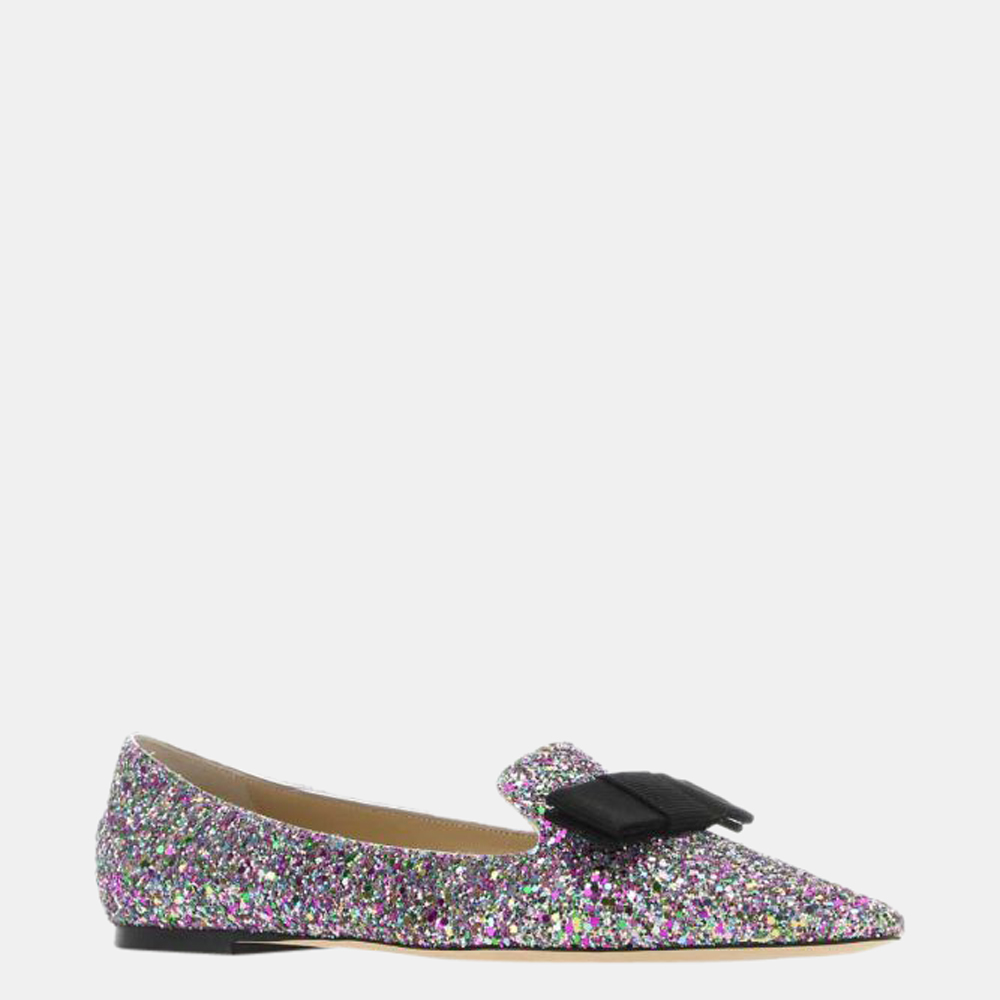 

Jimmy Choo Silver Glitter Gala Ballerina Flats Size EU