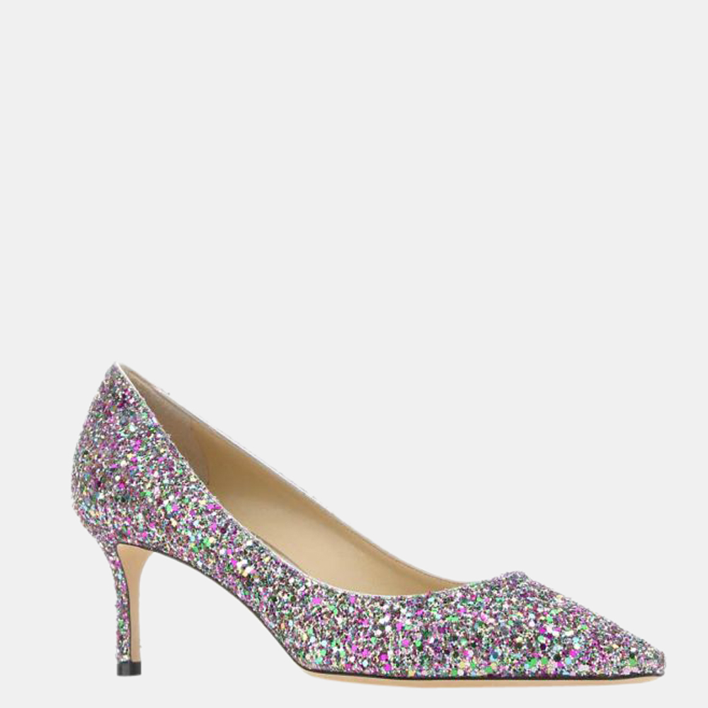 

Jimmy Choo Silver Glitter Romy Pumps Size EU