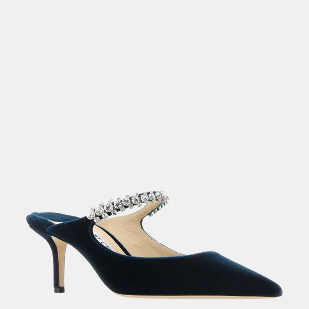 

Jimmy Choo Blue Velvet crystal Bing Sandals Size EU