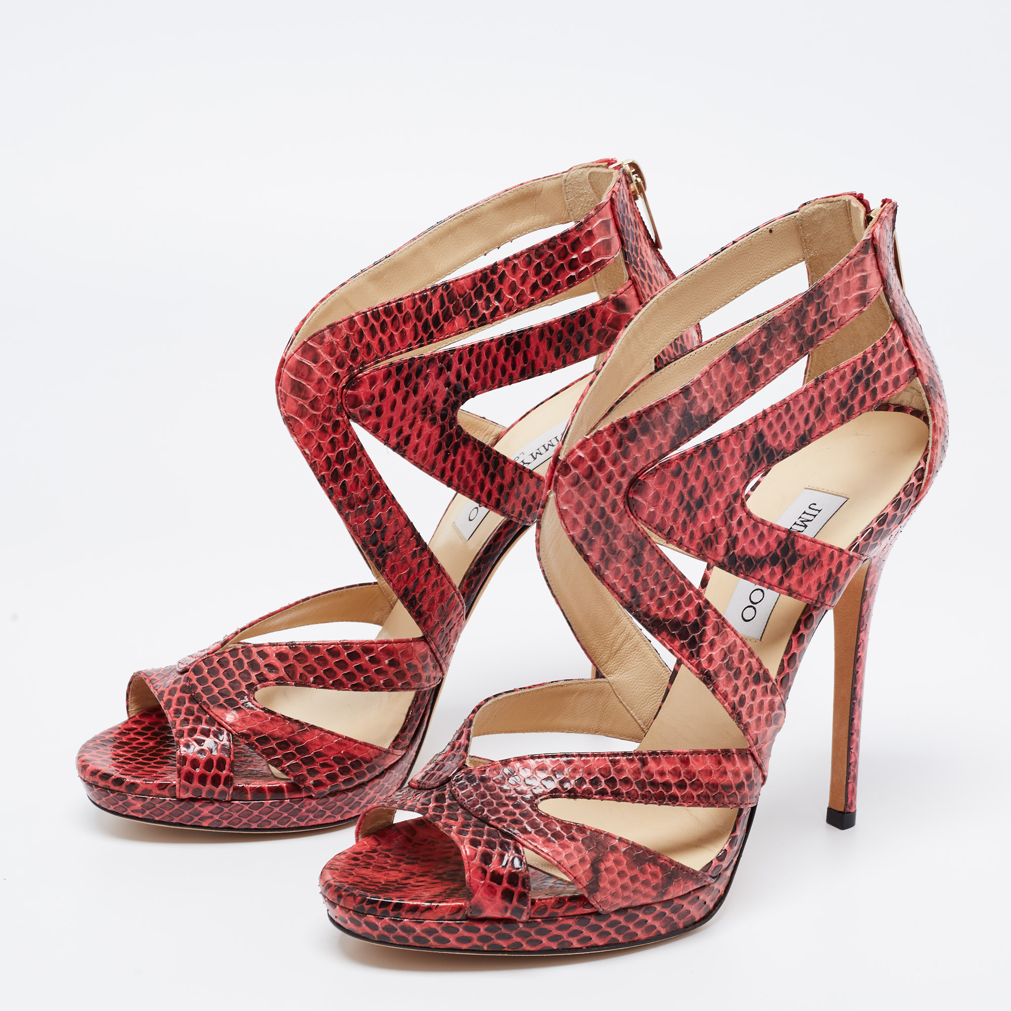 

Jimmy Choo Pink/Brown Snakeskin Strappy Sandals Size