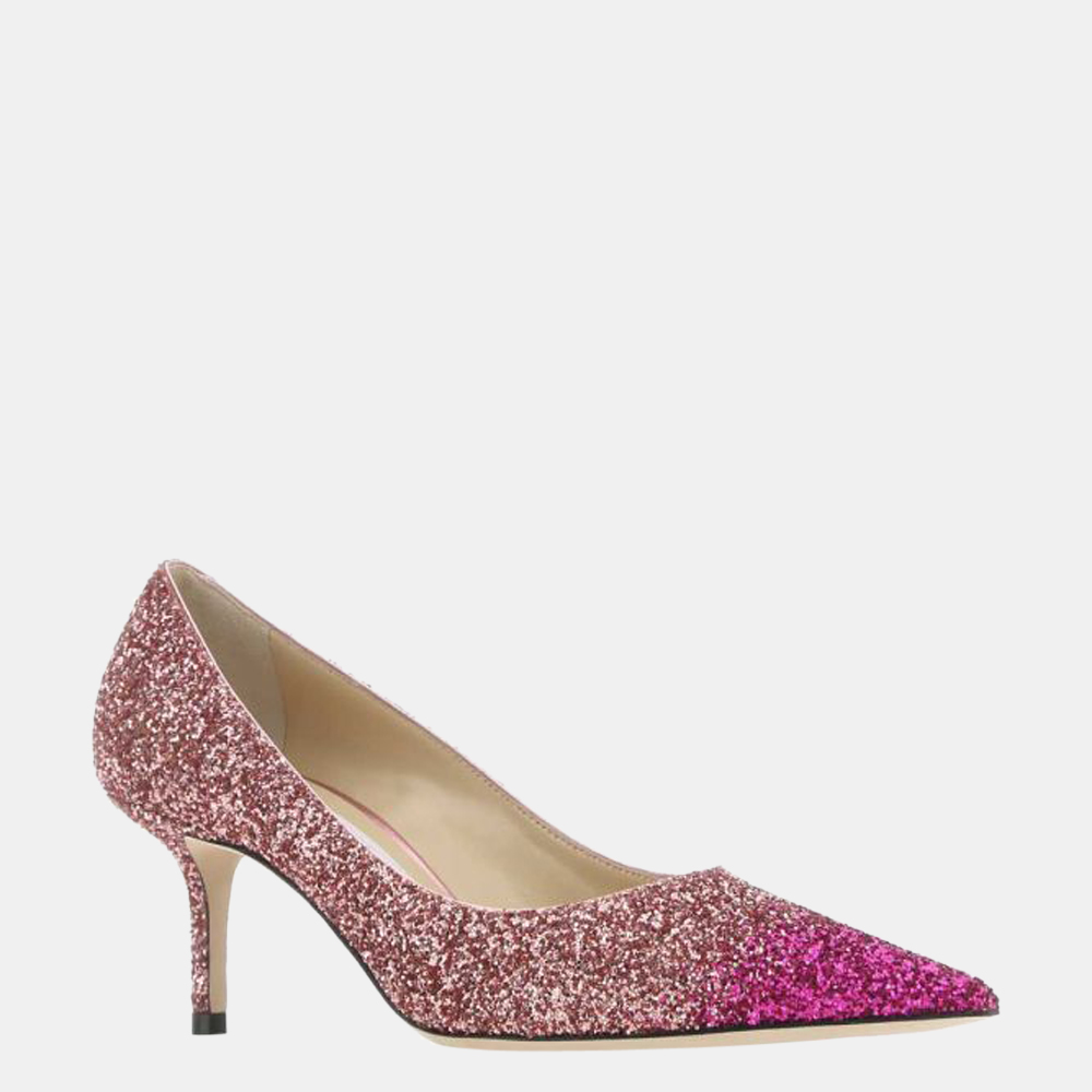 

Jimmy Choo Pink Glitter Love Pointed Toe Pumps Size EU