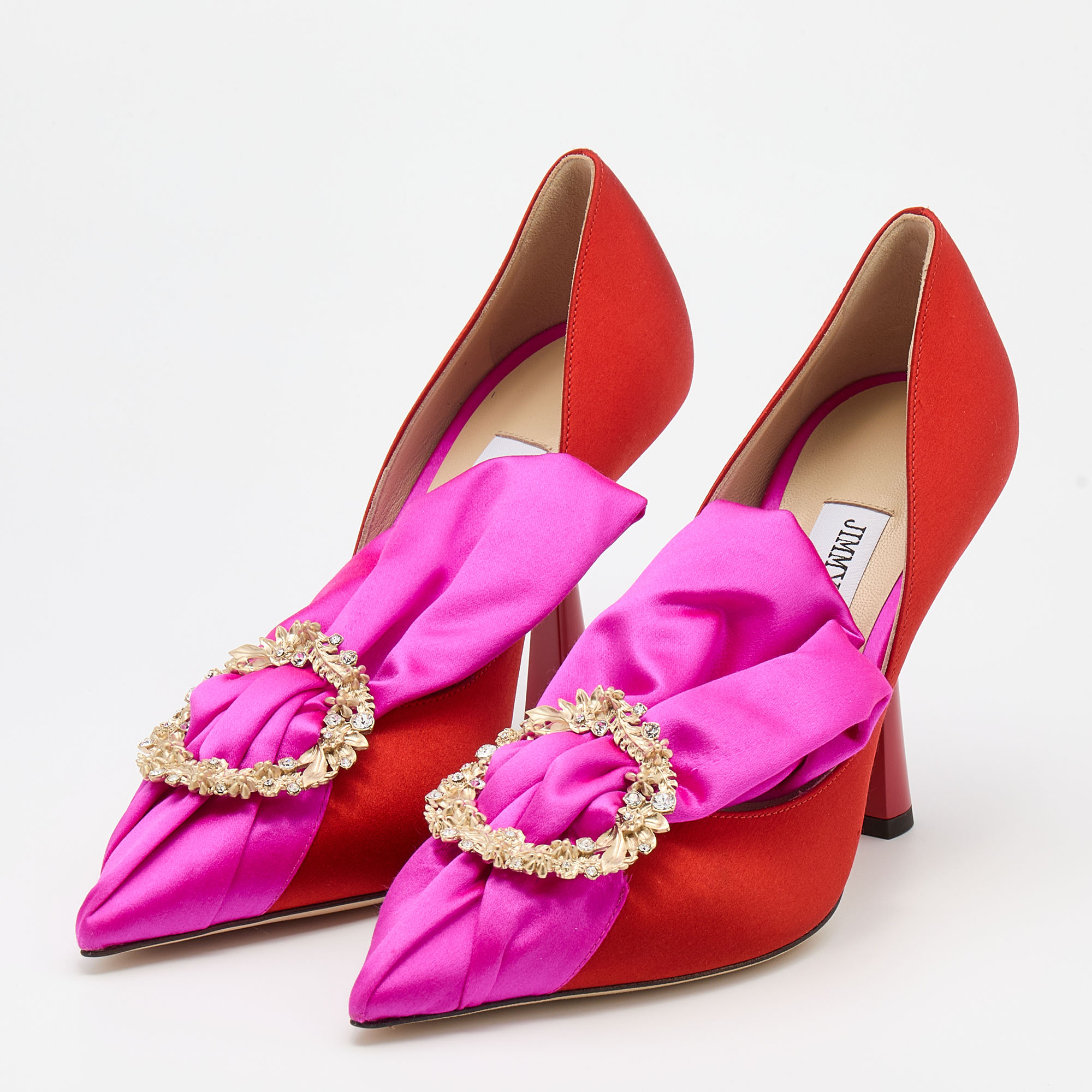 

Jimmy Choo Orange/Pink Satin Lyz Embellished Pumps Size