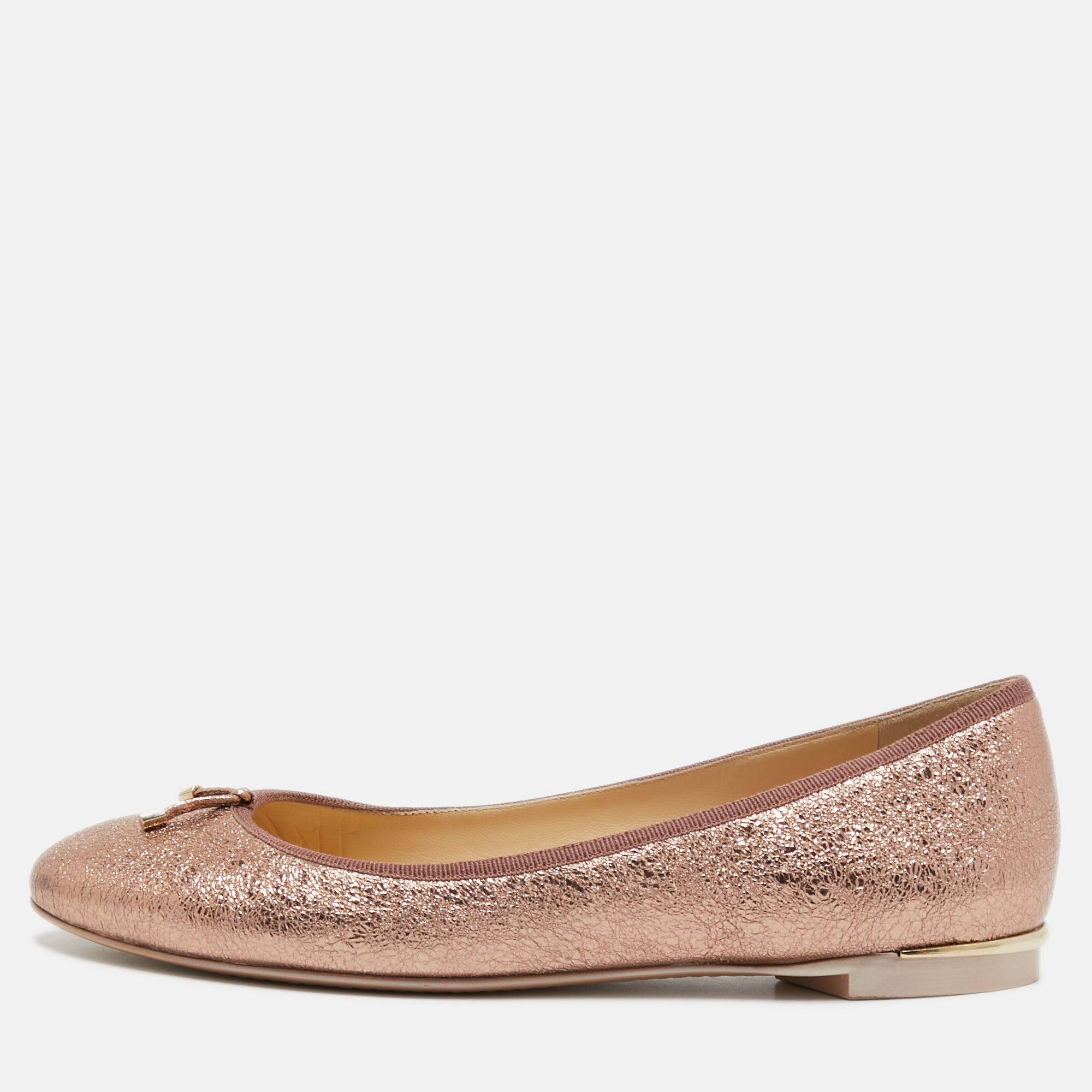 Pre-owned Jimmy Choo Metallic Pink Leather Ballet Flats Size 38.5