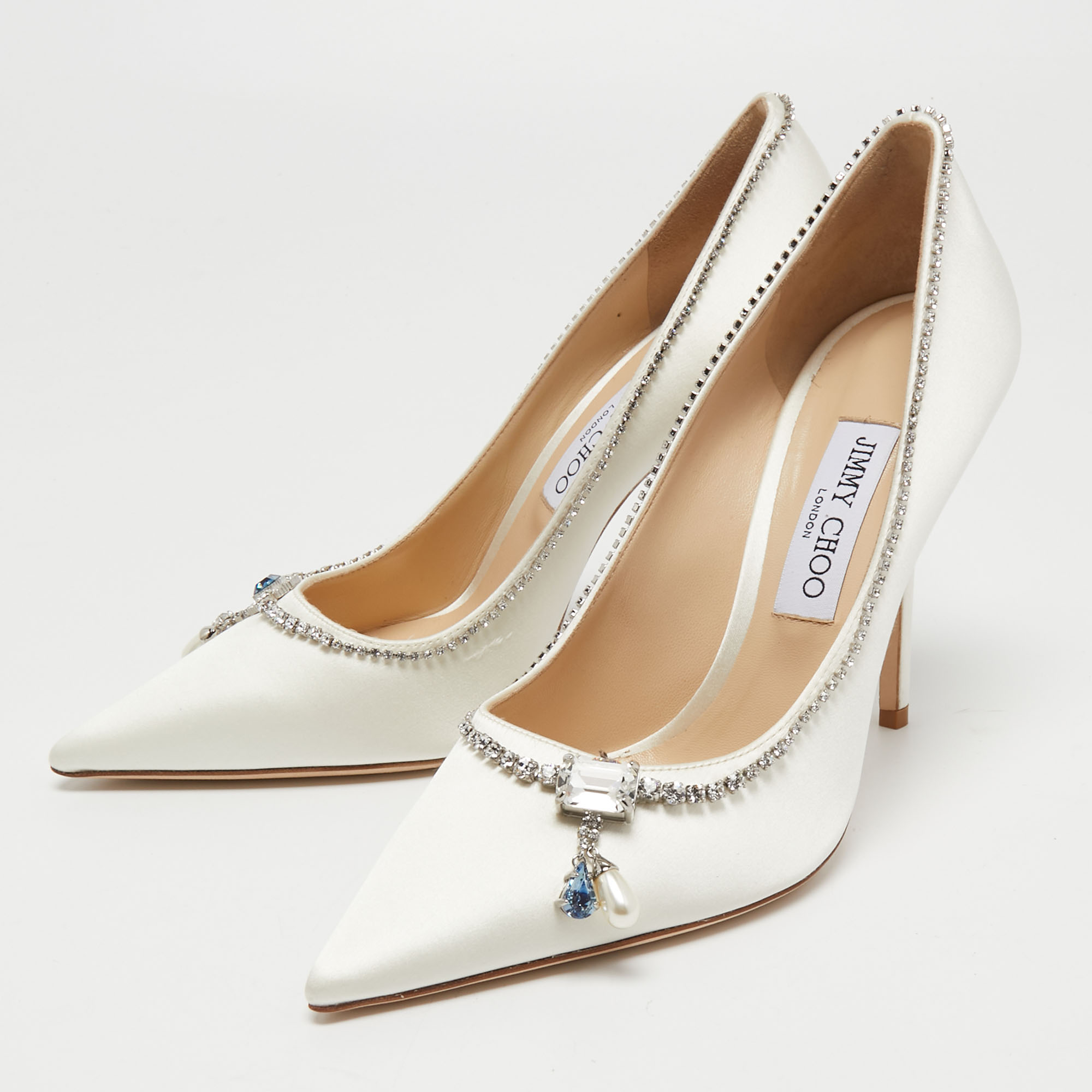 

Jimmy Choo White Satin Love Pumps Size