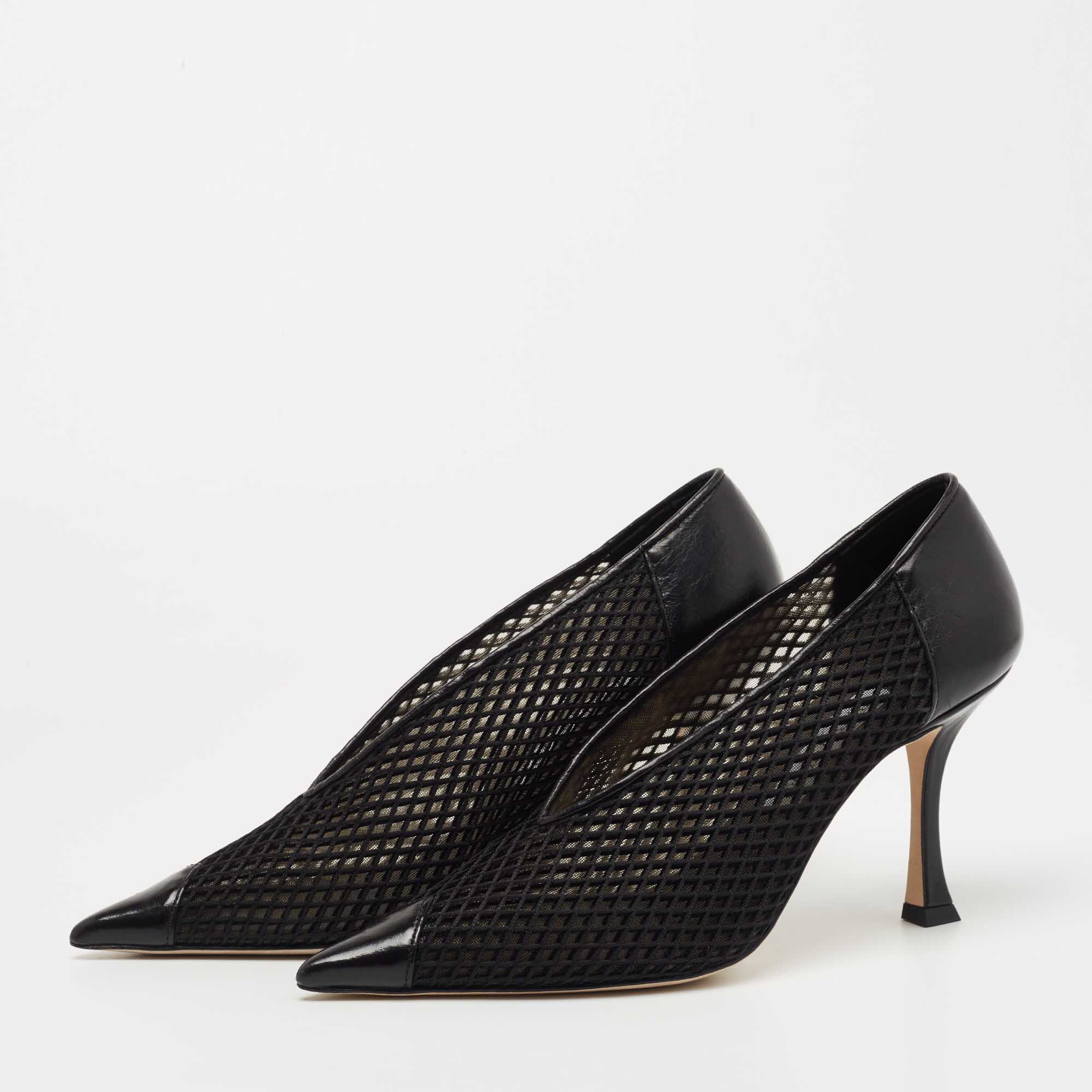 

Jimmy Choo Black Leather and Mesh Pointed Toe Pumps Size