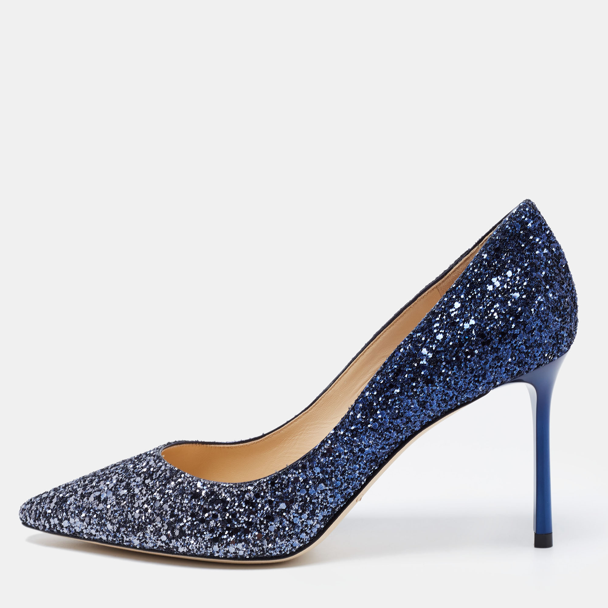 Pre Owned Jimmy Choo Blue Ombre Coarse Glitter Romy Pumps Size 37.5
