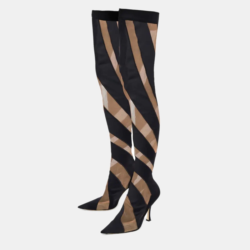 

Jimmy Choo-X-Mugler Two Tone Fabric and Net JCxM Over the Knee Boots Size, Black