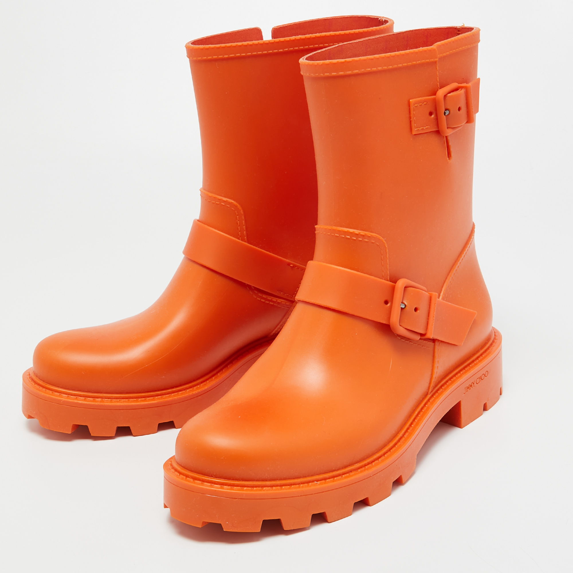 

Jimmy Choo Orange Rubber Rain Boots Size