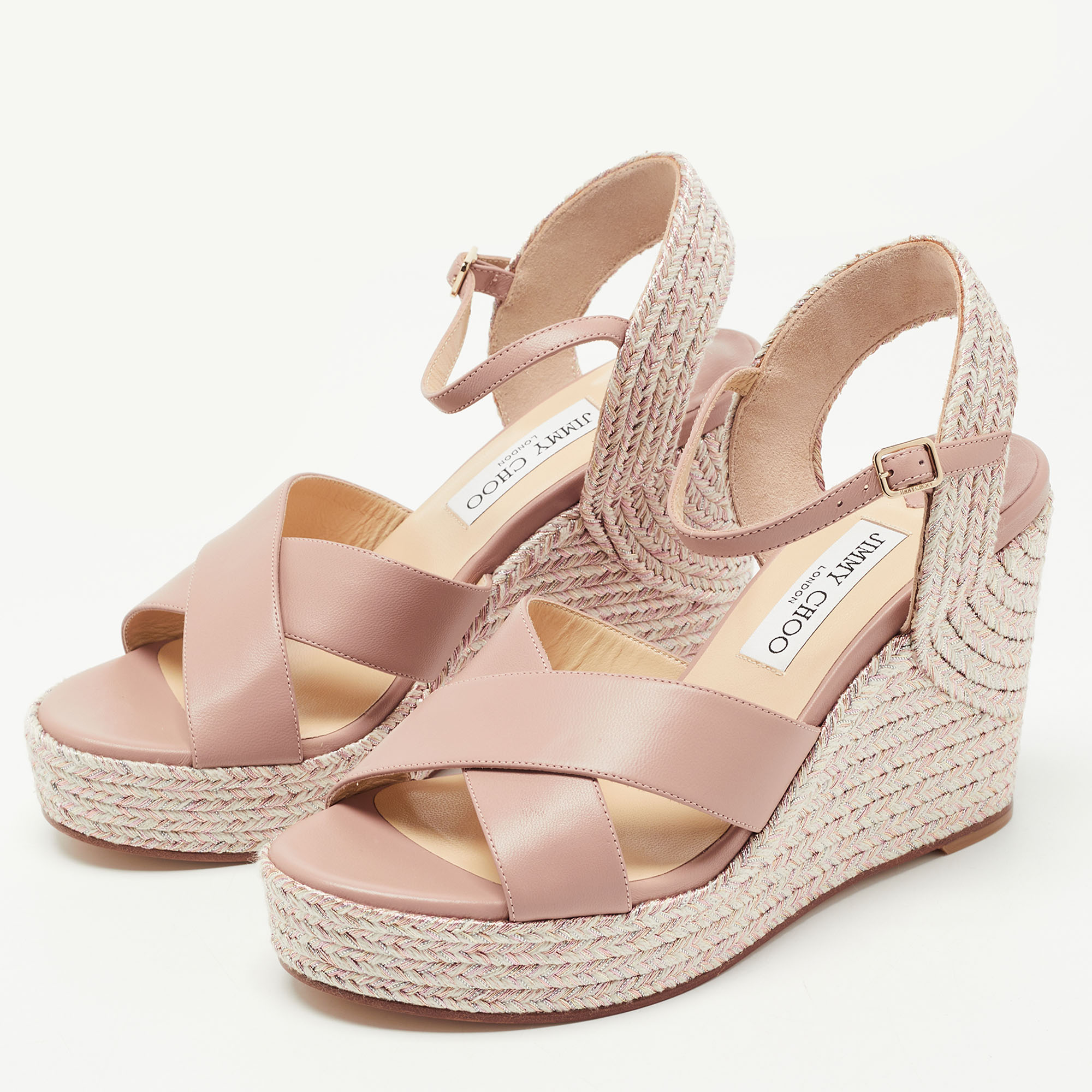 

Jimmy Choo Old Rose Woven Canvas and Leather Delena Sandals Size, Pink