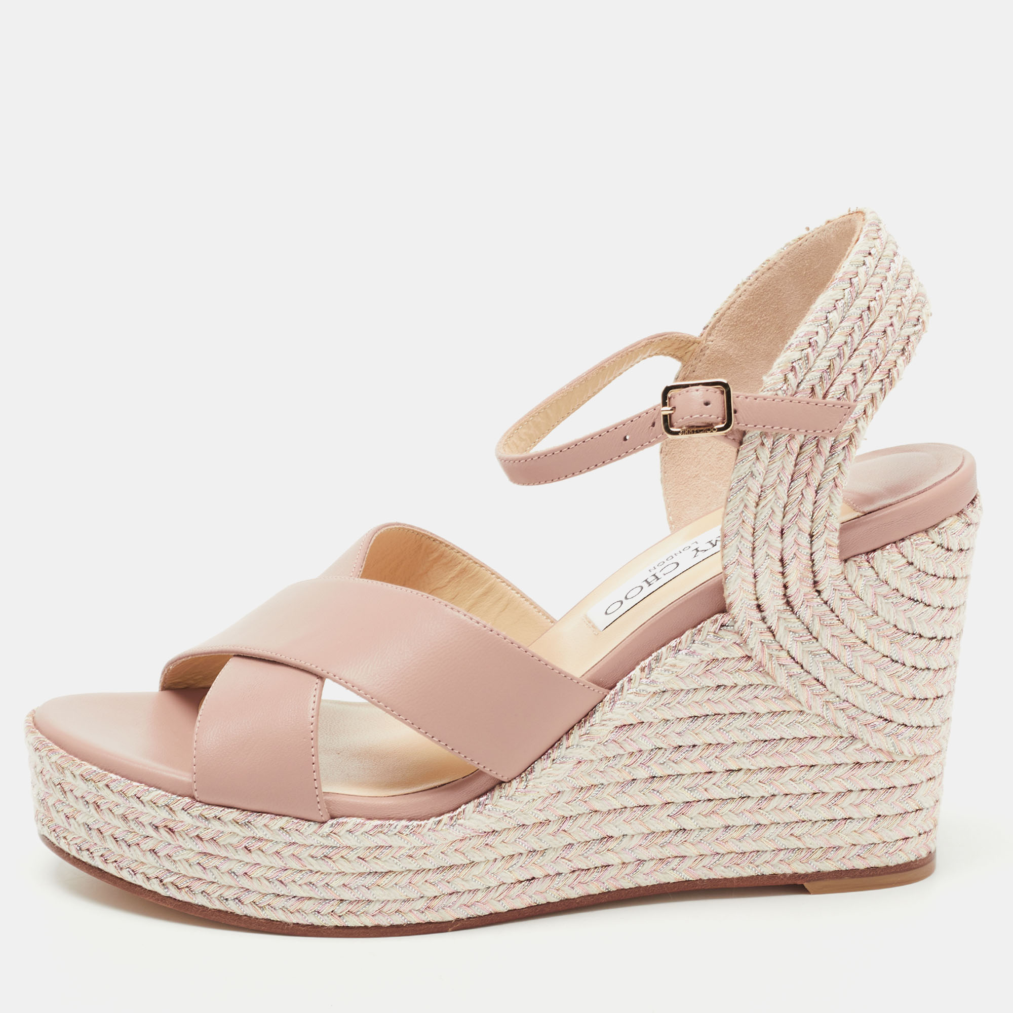 Pre Owned Jimmy Choo Old Rose Woven Canvas and Leather Delena Sandals Size 39