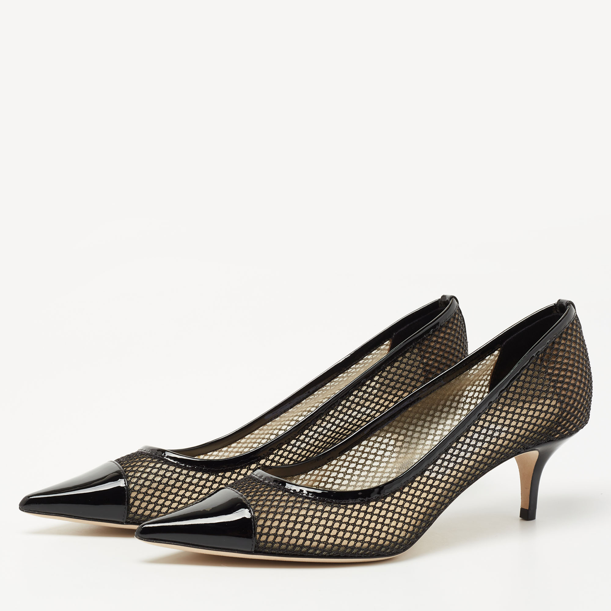 

Jimmy Choo Black Mesh and Patent Leather Pointed Toe Pumps Size 39