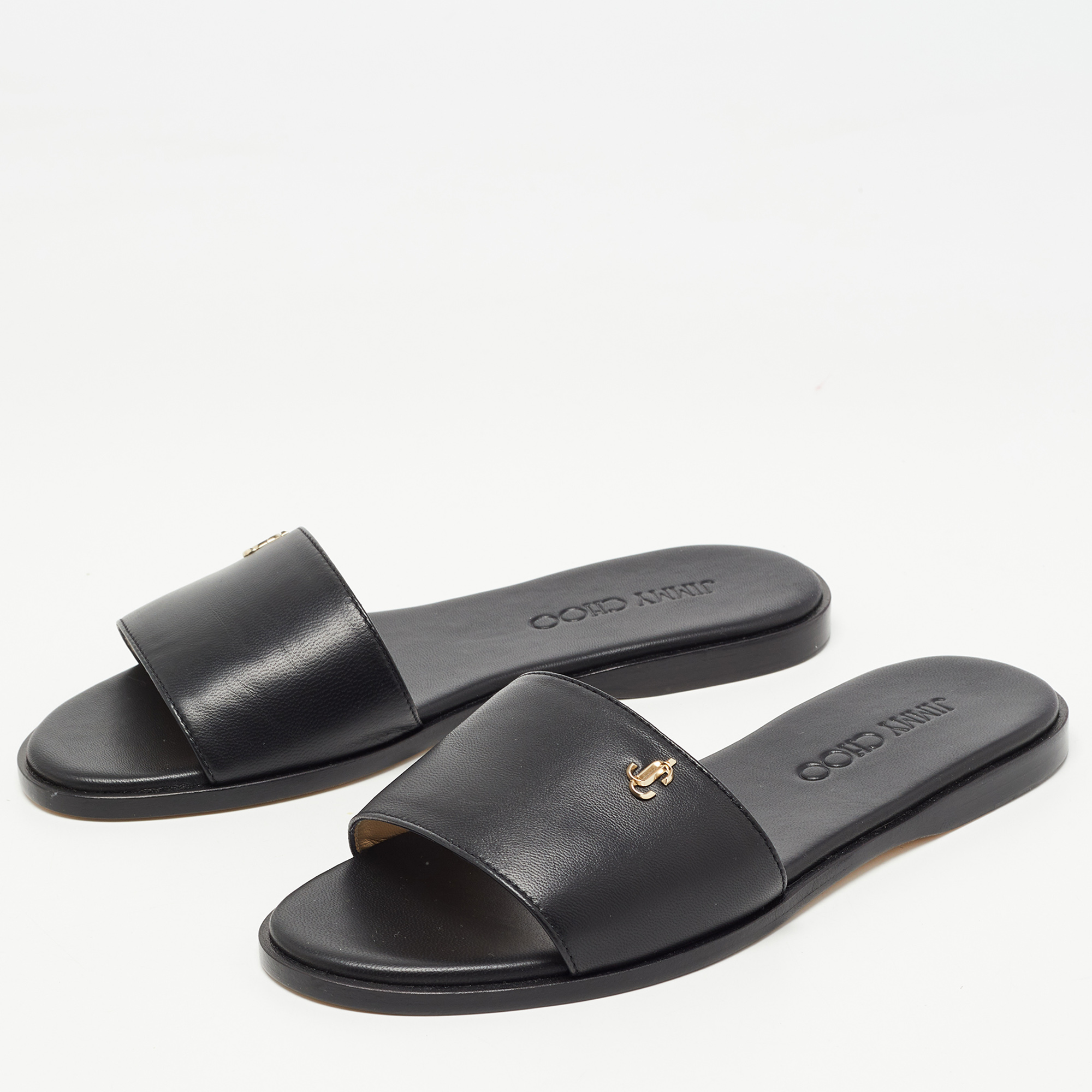 

Jimmy Choo Black Leather Minea Flat Slides Size