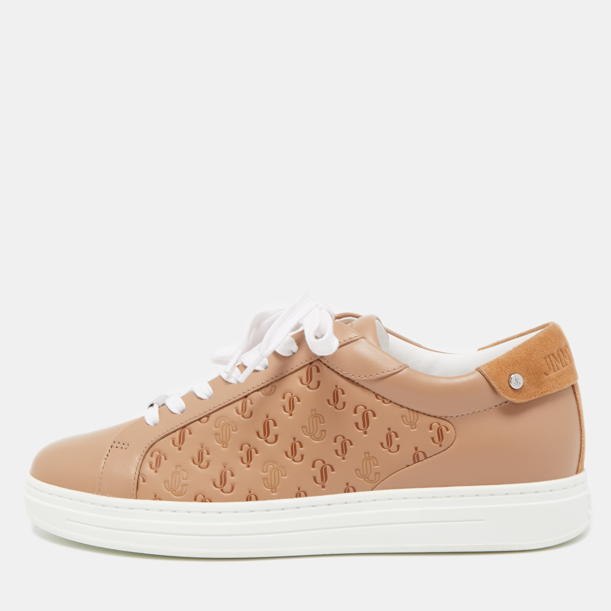 Rome F Monogram Leather Sneakers in Brown - Jimmy Choo