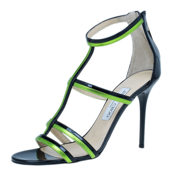 مملوكة مسبقًا Jimmy Choo Green and Black Thistle Sandals Size 38.5