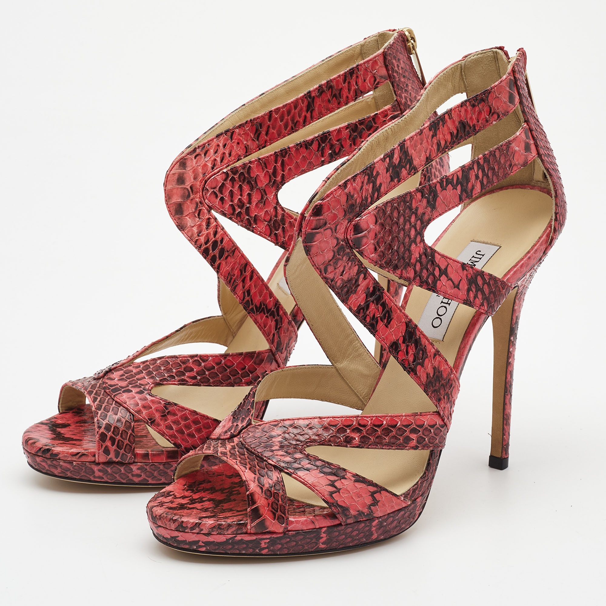 

Jimmy Choo Pink/Black Watersnake Leather Collar Sandals Size