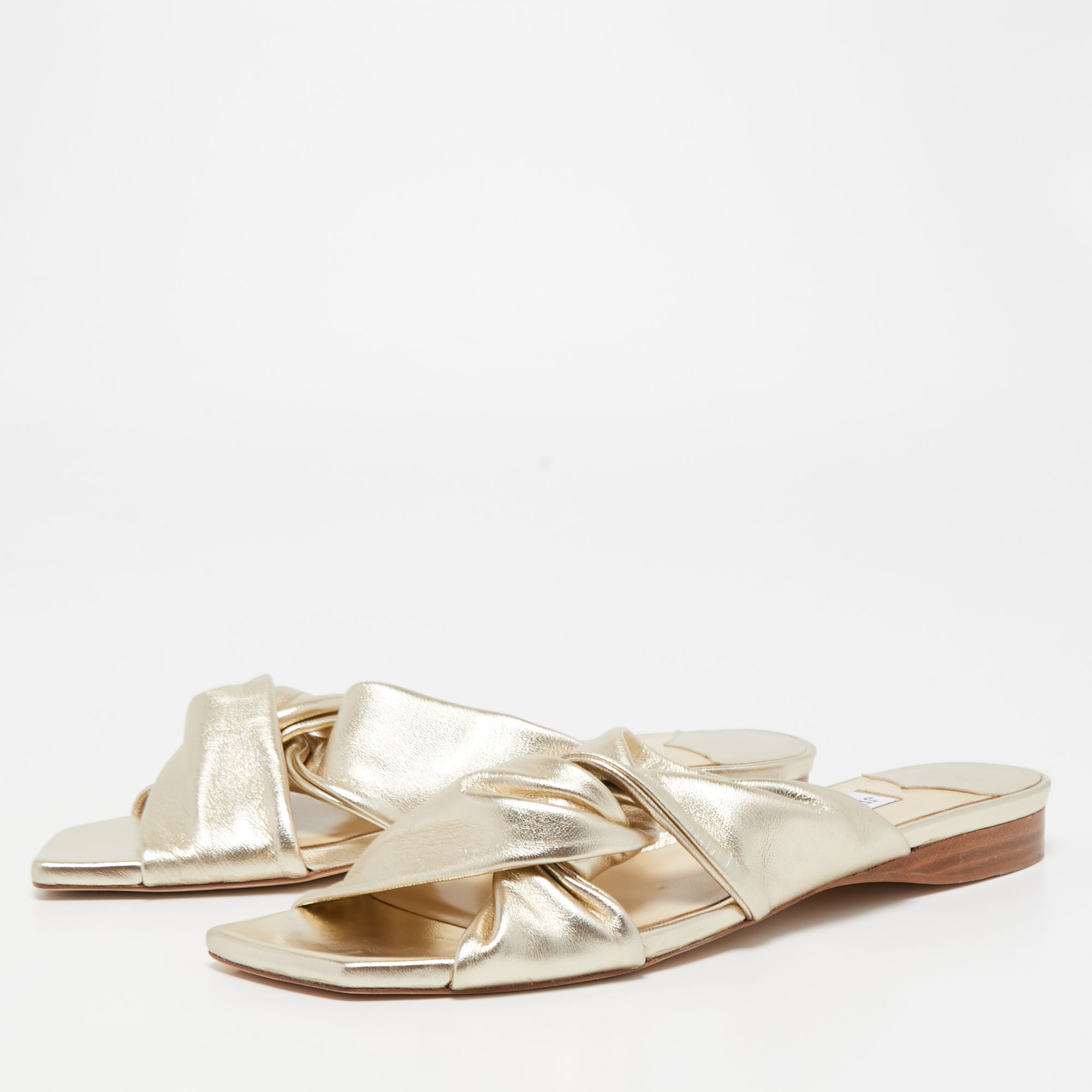 

Jimmy Choo Gold Leather Narisa Flat Slides Size