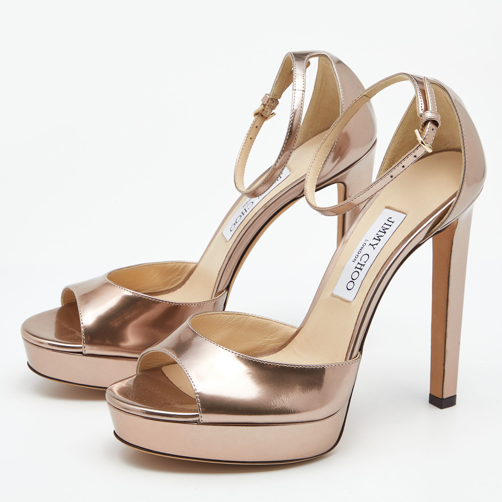 

Jimmy Choo Metallic Leather Platform Ankle Strap Sandals Size