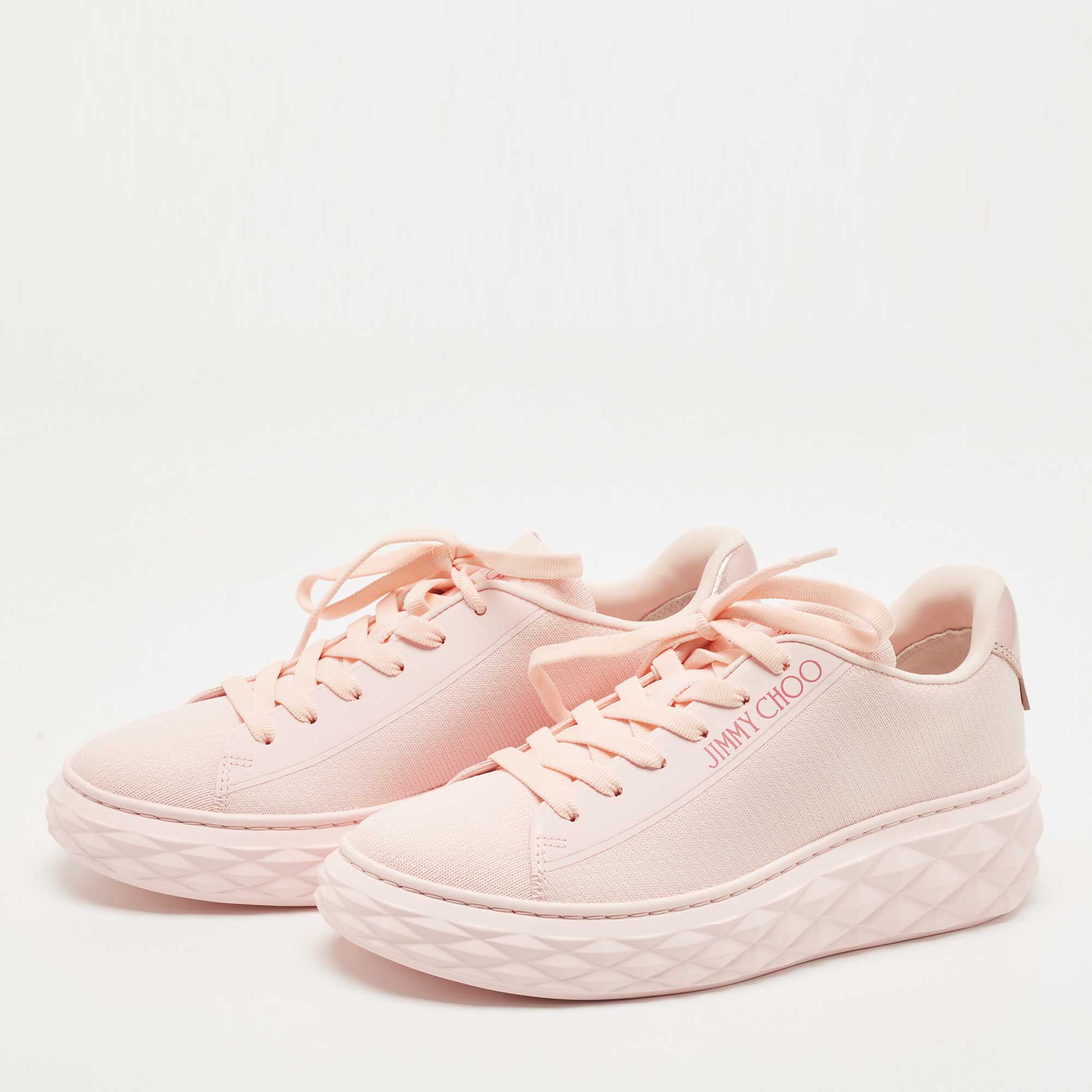 

Jimmy Choo Pink Fabric Diamond Low Top Sneakers Size