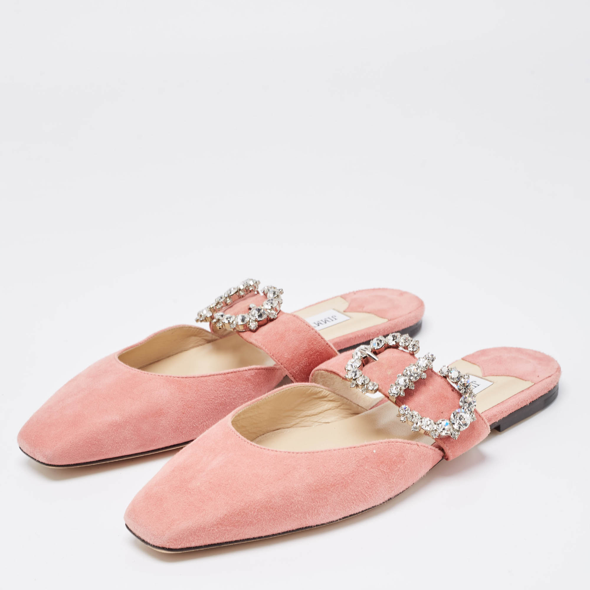 

Jimmy Choo Pink Suede Crystal Embellishments Mary Jane Flat Mules Size