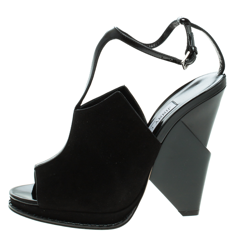 

Jimmy Choo Black Suede Kascade T-Strap Wedge Sandals Size