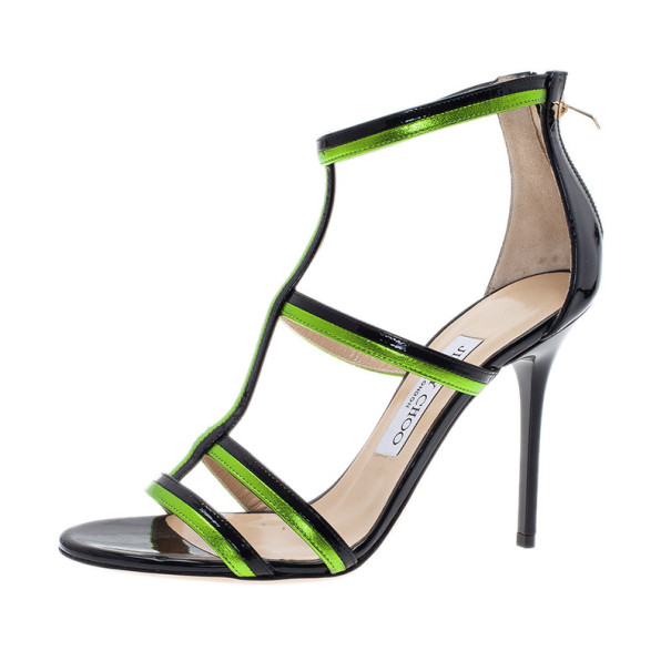 Pre Owned Jimmy Choo Green and Black Thistle Sandals Size 37