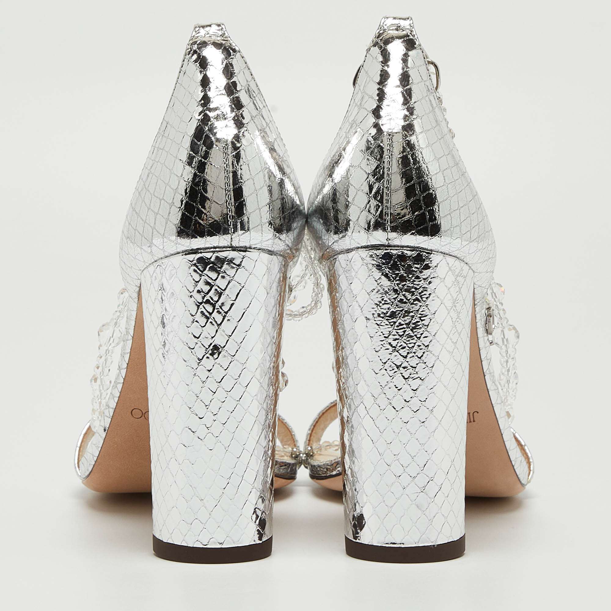 Jimmy Choo Silver Embossed Snakeskin Neena Sandals Size 40 