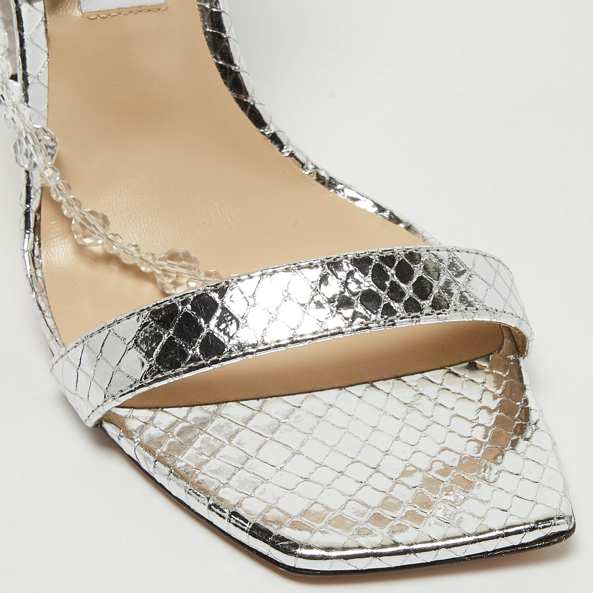 Jimmy Choo Silver Embossed Snakeskin Neena Sandals Size 40 