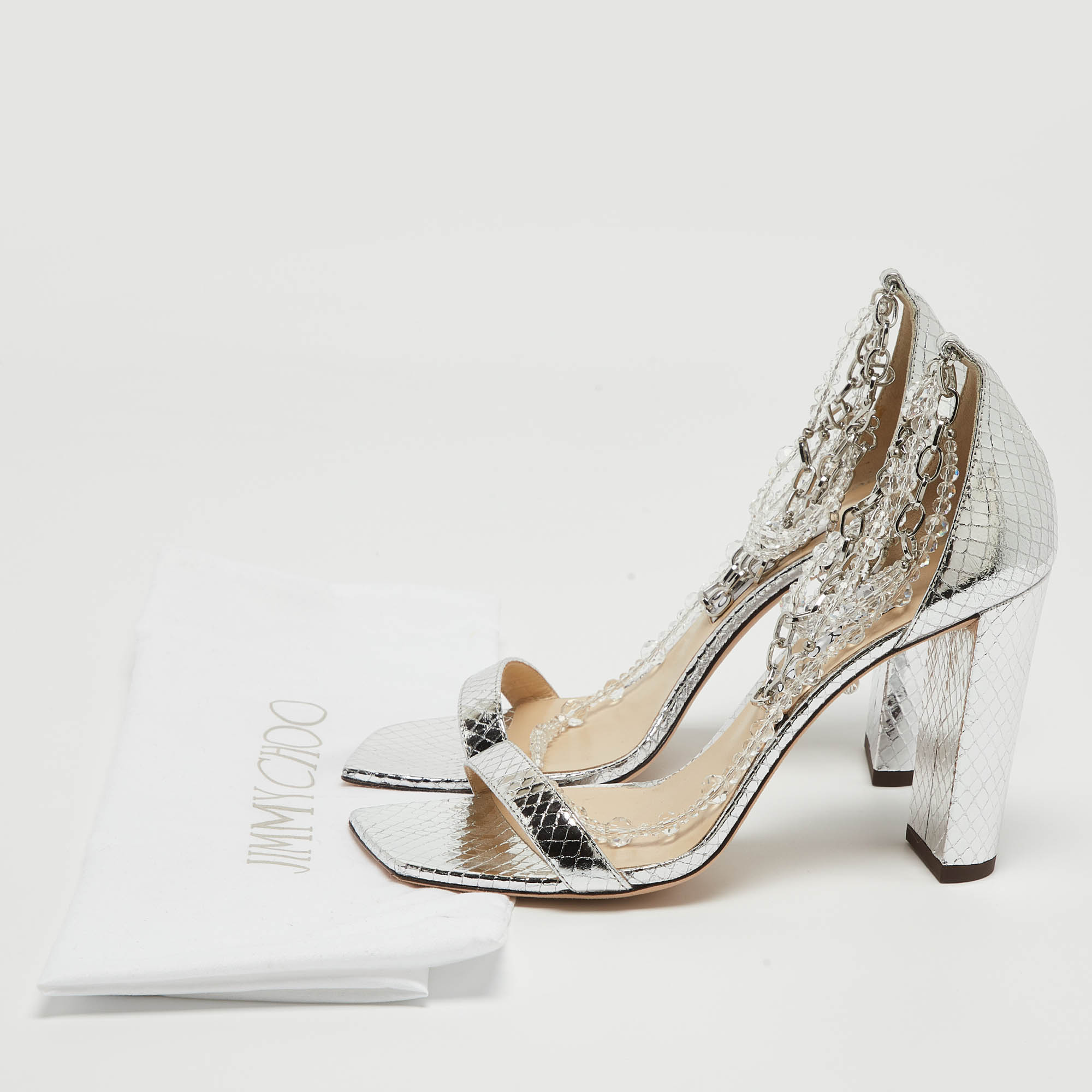 Jimmy Choo Silver Embossed Snakeskin Neena Sandals Size 40 